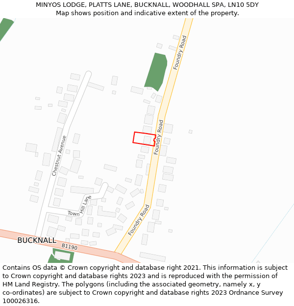 MINYOS LODGE, PLATTS LANE, BUCKNALL, WOODHALL SPA, LN10 5DY: Location map and indicative extent of plot