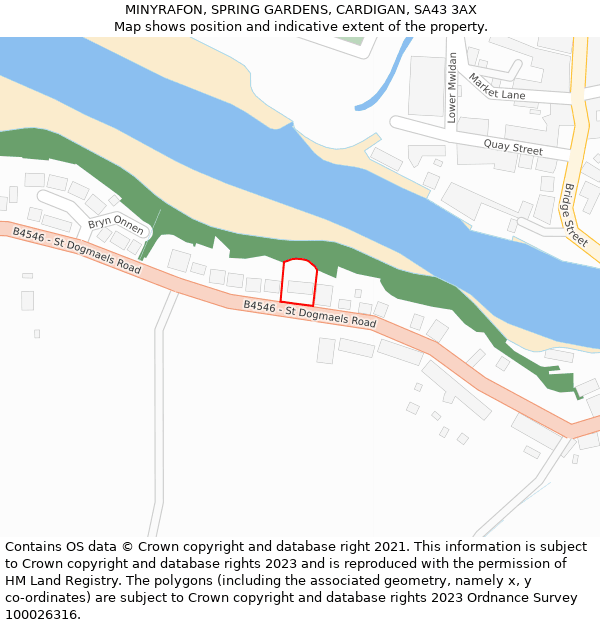 MINYRAFON, SPRING GARDENS, CARDIGAN, SA43 3AX: Location map and indicative extent of plot