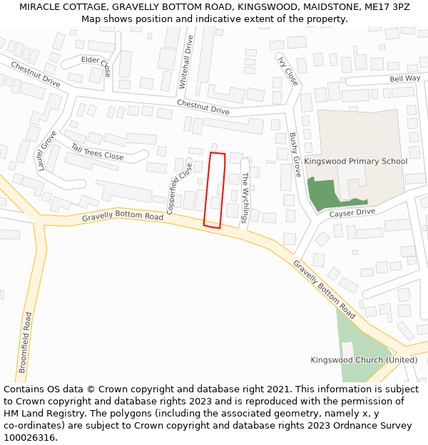MIRACLE COTTAGE, GRAVELLY BOTTOM ROAD, KINGSWOOD, MAIDSTONE, ME17 3PZ: Location map and indicative extent of plot