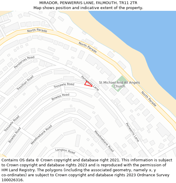 MIRADOR, PENWERRIS LANE, FALMOUTH, TR11 2TR: Location map and indicative extent of plot