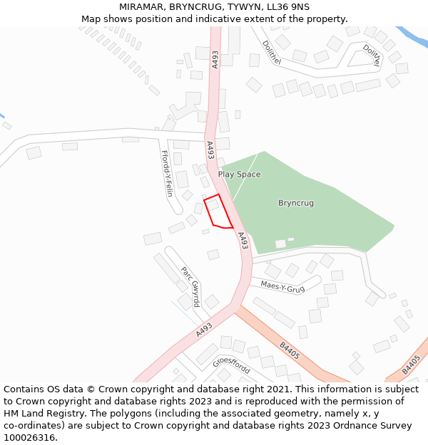 MIRAMAR, BRYNCRUG, TYWYN, LL36 9NS: Location map and indicative extent of plot