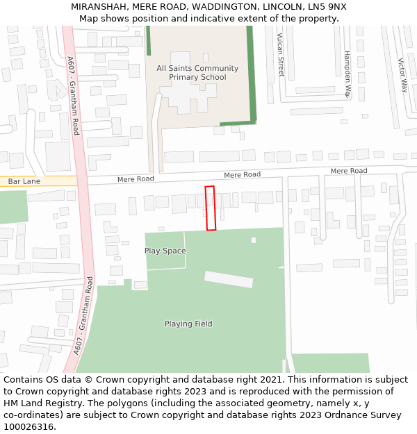 MIRANSHAH, MERE ROAD, WADDINGTON, LINCOLN, LN5 9NX: Location map and indicative extent of plot