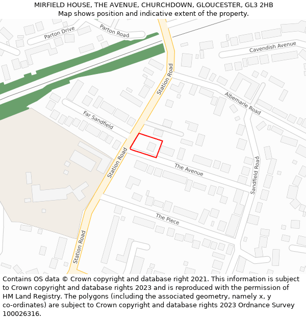 MIRFIELD HOUSE, THE AVENUE, CHURCHDOWN, GLOUCESTER, GL3 2HB: Location map and indicative extent of plot