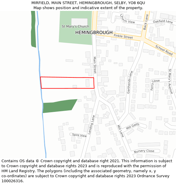 MIRFIELD, MAIN STREET, HEMINGBROUGH, SELBY, YO8 6QU: Location map and indicative extent of plot