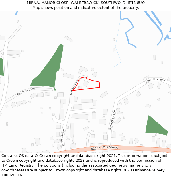 MIRNA, MANOR CLOSE, WALBERSWICK, SOUTHWOLD, IP18 6UQ: Location map and indicative extent of plot