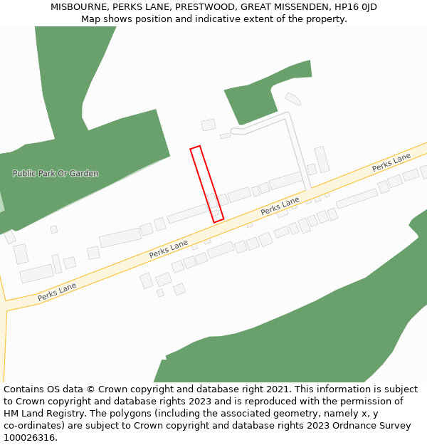 MISBOURNE, PERKS LANE, PRESTWOOD, GREAT MISSENDEN, HP16 0JD: Location map and indicative extent of plot