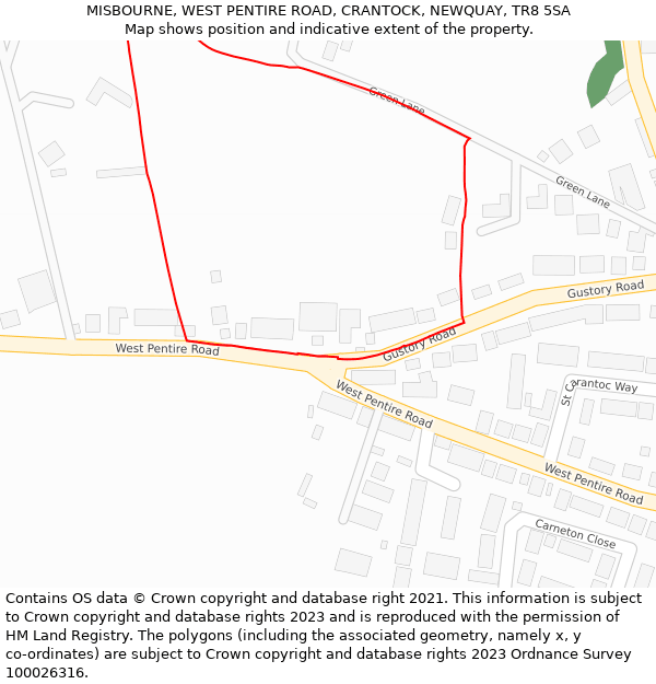 MISBOURNE, WEST PENTIRE ROAD, CRANTOCK, NEWQUAY, TR8 5SA: Location map and indicative extent of plot
