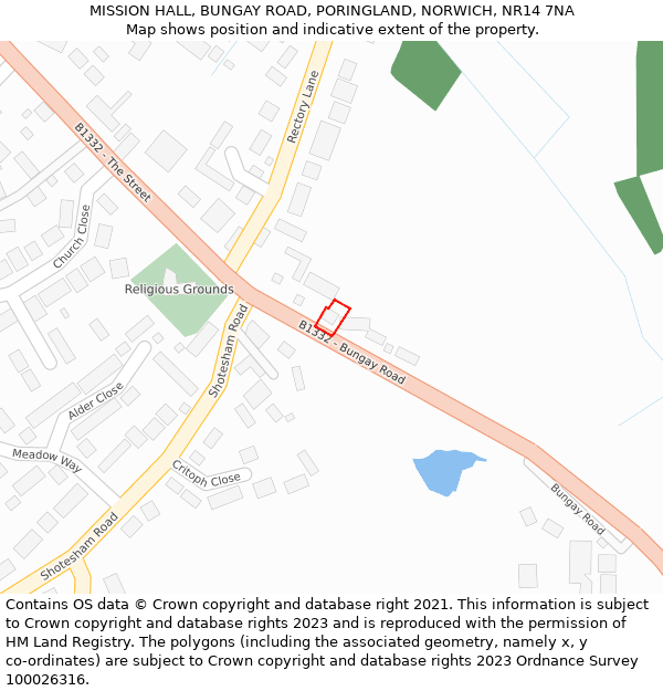 MISSION HALL, BUNGAY ROAD, PORINGLAND, NORWICH, NR14 7NA: Location map and indicative extent of plot