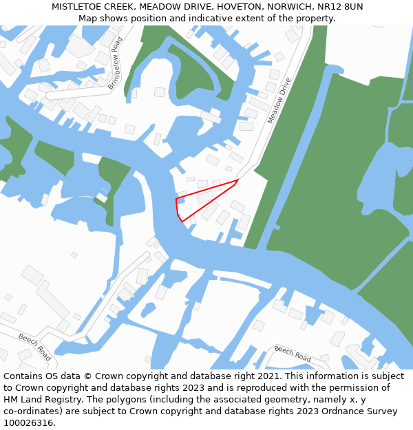 MISTLETOE CREEK, MEADOW DRIVE, HOVETON, NORWICH, NR12 8UN: Location map and indicative extent of plot