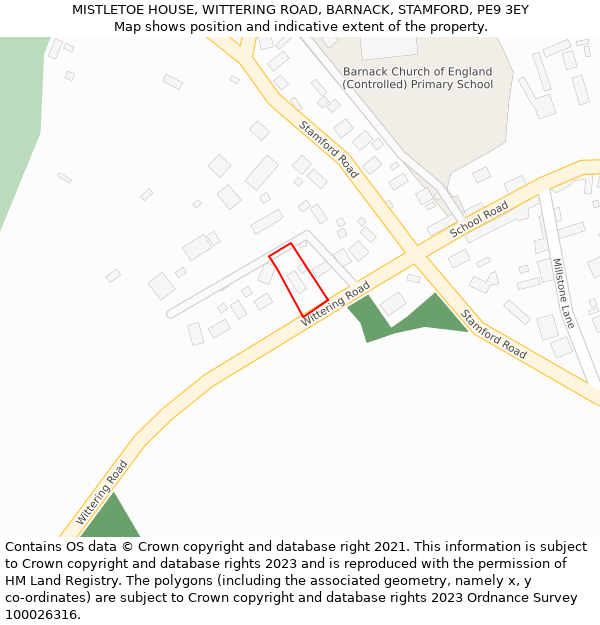 MISTLETOE HOUSE, WITTERING ROAD, BARNACK, STAMFORD, PE9 3EY: Location map and indicative extent of plot