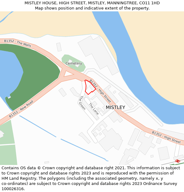 MISTLEY HOUSE, HIGH STREET, MISTLEY, MANNINGTREE, CO11 1HD: Location map and indicative extent of plot