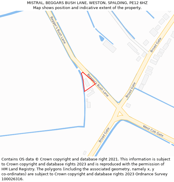 MISTRAL, BEGGARS BUSH LANE, WESTON, SPALDING, PE12 6HZ: Location map and indicative extent of plot