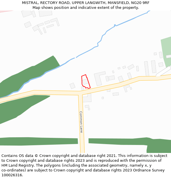 MISTRAL, RECTORY ROAD, UPPER LANGWITH, MANSFIELD, NG20 9RF: Location map and indicative extent of plot