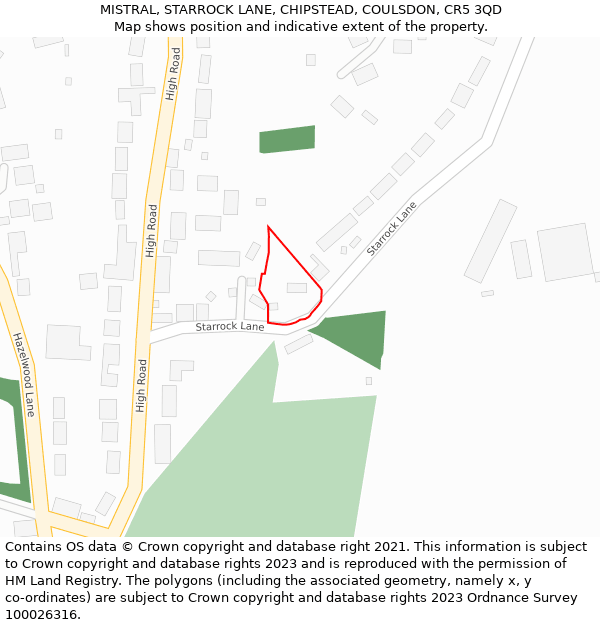 MISTRAL, STARROCK LANE, CHIPSTEAD, COULSDON, CR5 3QD: Location map and indicative extent of plot