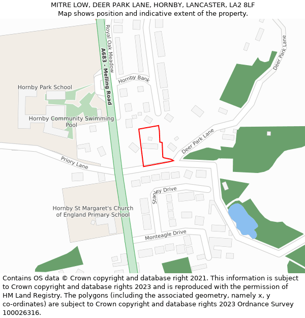 MITRE LOW, DEER PARK LANE, HORNBY, LANCASTER, LA2 8LF: Location map and indicative extent of plot