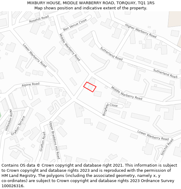 MIXBURY HOUSE, MIDDLE WARBERRY ROAD, TORQUAY, TQ1 1RS: Location map and indicative extent of plot