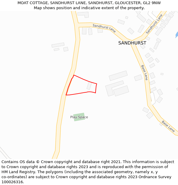 MOAT COTTAGE, SANDHURST LANE, SANDHURST, GLOUCESTER, GL2 9NW: Location map and indicative extent of plot