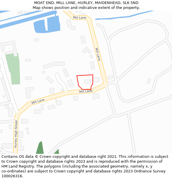 MOAT END, MILL LANE, HURLEY, MAIDENHEAD, SL6 5ND: Location map and indicative extent of plot