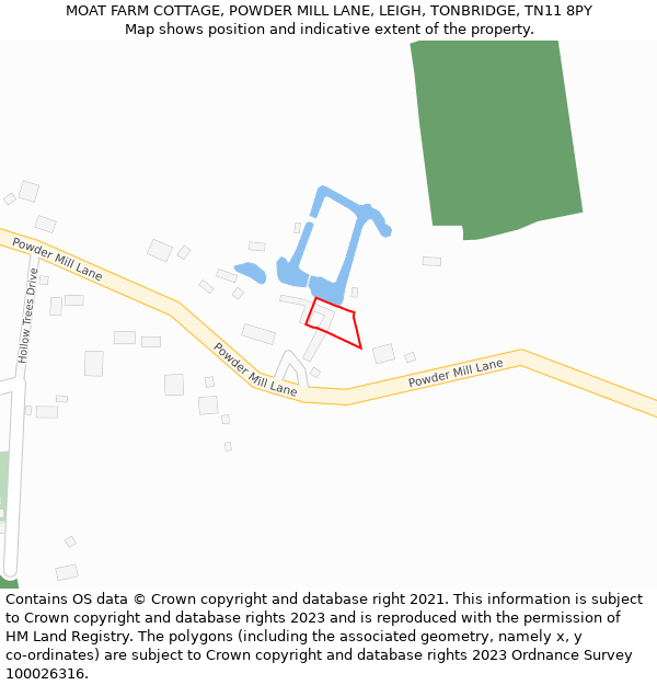 MOAT FARM COTTAGE, POWDER MILL LANE, LEIGH, TONBRIDGE, TN11 8PY: Location map and indicative extent of plot