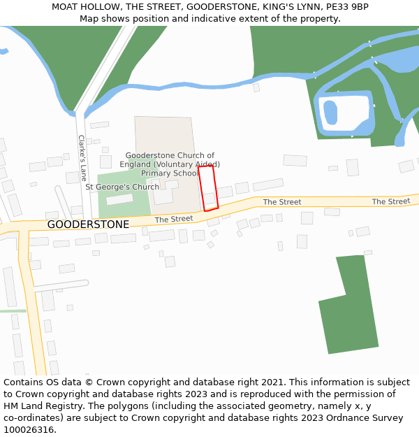 MOAT HOLLOW, THE STREET, GOODERSTONE, KING'S LYNN, PE33 9BP: Location map and indicative extent of plot