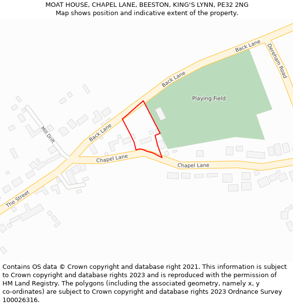 MOAT HOUSE, CHAPEL LANE, BEESTON, KING'S LYNN, PE32 2NG: Location map and indicative extent of plot