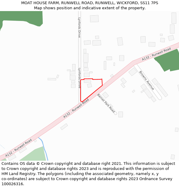 MOAT HOUSE FARM, RUNWELL ROAD, RUNWELL, WICKFORD, SS11 7PS: Location map and indicative extent of plot