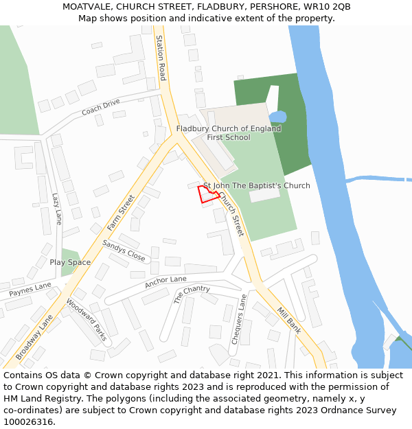 MOATVALE, CHURCH STREET, FLADBURY, PERSHORE, WR10 2QB: Location map and indicative extent of plot
