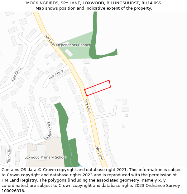 MOCKINGBIRDS, SPY LANE, LOXWOOD, BILLINGSHURST, RH14 0SS: Location map and indicative extent of plot