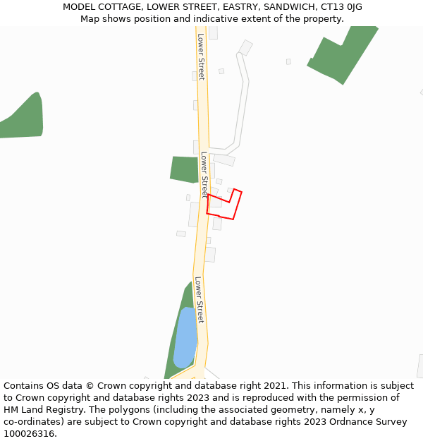 MODEL COTTAGE, LOWER STREET, EASTRY, SANDWICH, CT13 0JG: Location map and indicative extent of plot