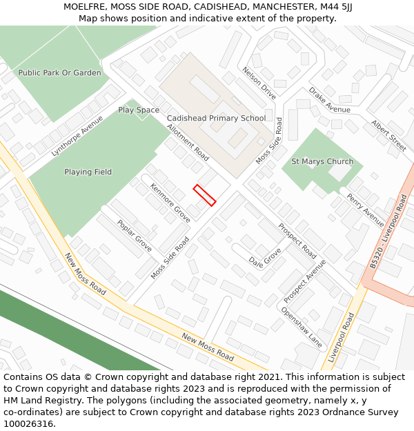 MOELFRE, MOSS SIDE ROAD, CADISHEAD, MANCHESTER, M44 5JJ: Location map and indicative extent of plot