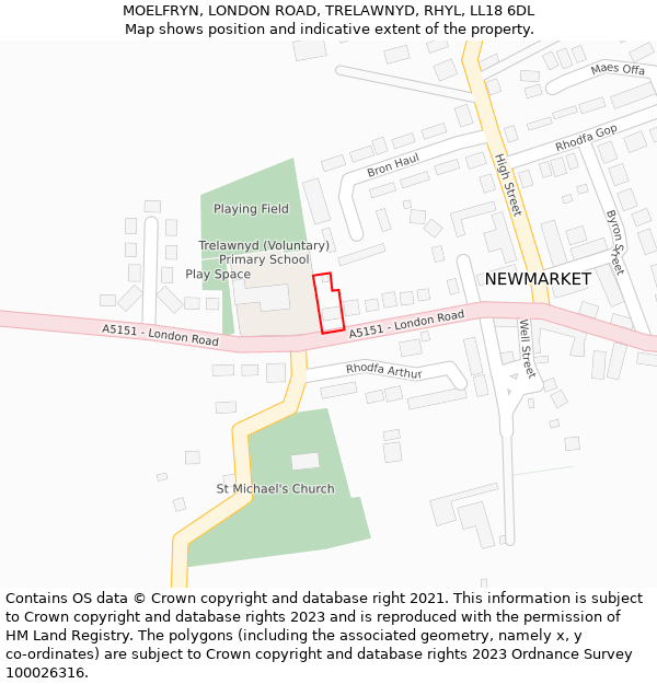 MOELFRYN, LONDON ROAD, TRELAWNYD, RHYL, LL18 6DL: Location map and indicative extent of plot