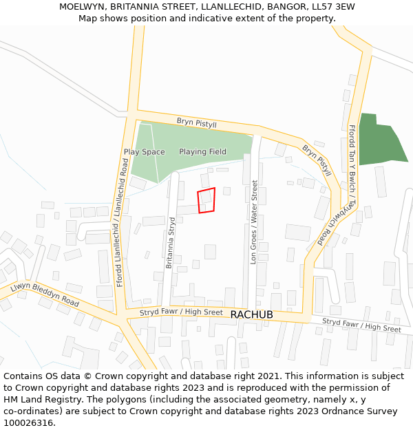 MOELWYN, BRITANNIA STREET, LLANLLECHID, BANGOR, LL57 3EW: Location map and indicative extent of plot