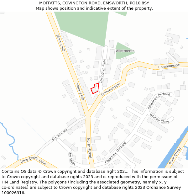 MOFFATTS, COVINGTON ROAD, EMSWORTH, PO10 8SY: Location map and indicative extent of plot