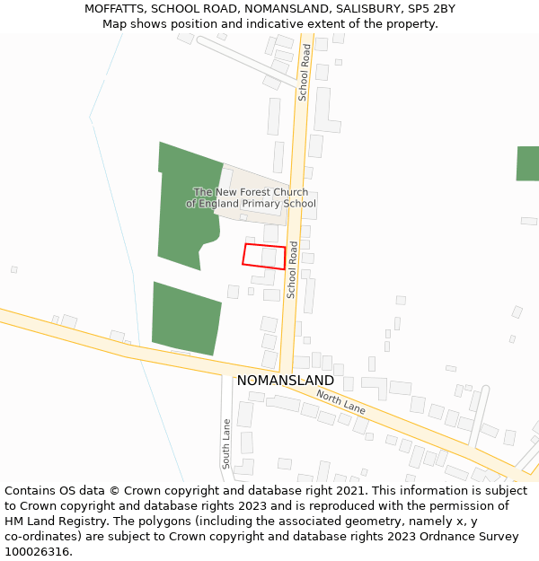 MOFFATTS, SCHOOL ROAD, NOMANSLAND, SALISBURY, SP5 2BY: Location map and indicative extent of plot