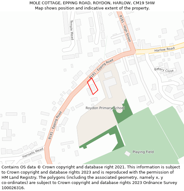 MOLE COTTAGE, EPPING ROAD, ROYDON, HARLOW, CM19 5HW: Location map and indicative extent of plot
