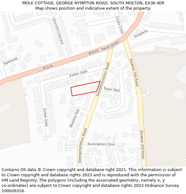 MOLE COTTAGE, GEORGE NYMPTON ROAD, SOUTH MOLTON, EX36 4ER: Location map and indicative extent of plot
