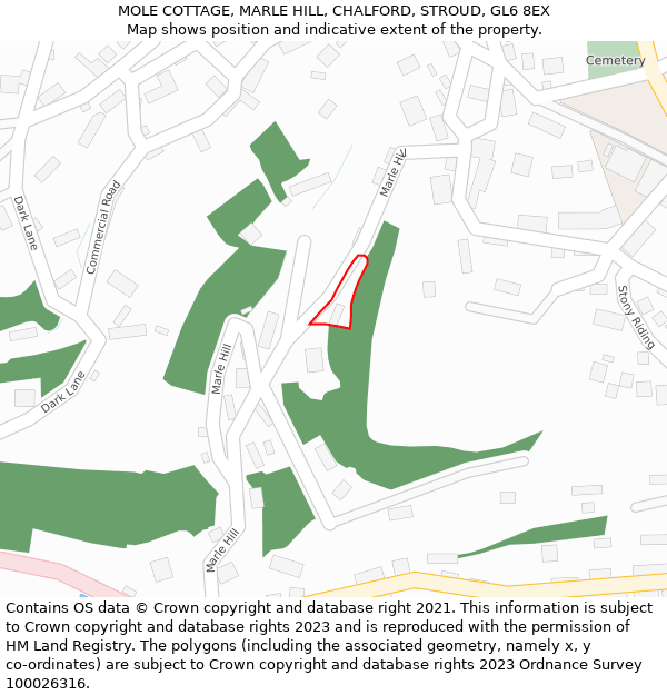 MOLE COTTAGE, MARLE HILL, CHALFORD, STROUD, GL6 8EX: Location map and indicative extent of plot