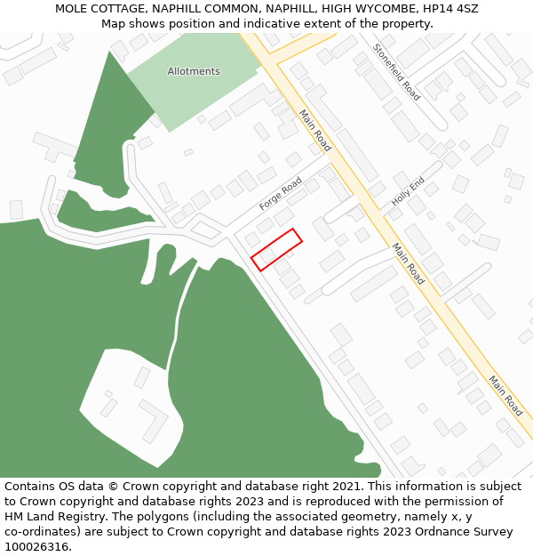 MOLE COTTAGE, NAPHILL COMMON, NAPHILL, HIGH WYCOMBE, HP14 4SZ: Location map and indicative extent of plot