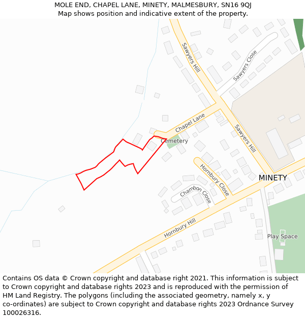 MOLE END, CHAPEL LANE, MINETY, MALMESBURY, SN16 9QJ: Location map and indicative extent of plot