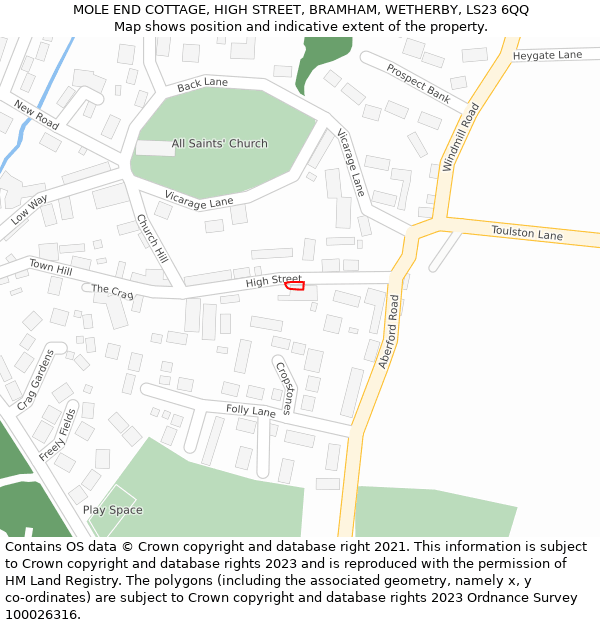 MOLE END COTTAGE, HIGH STREET, BRAMHAM, WETHERBY, LS23 6QQ: Location map and indicative extent of plot