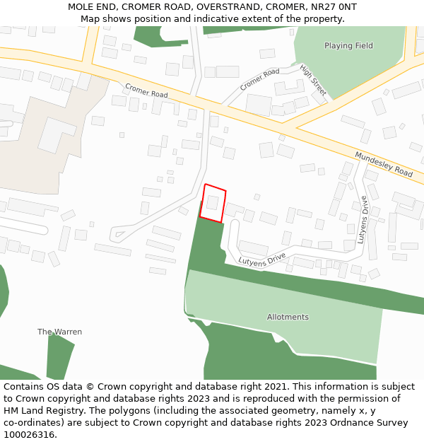 MOLE END, CROMER ROAD, OVERSTRAND, CROMER, NR27 0NT: Location map and indicative extent of plot