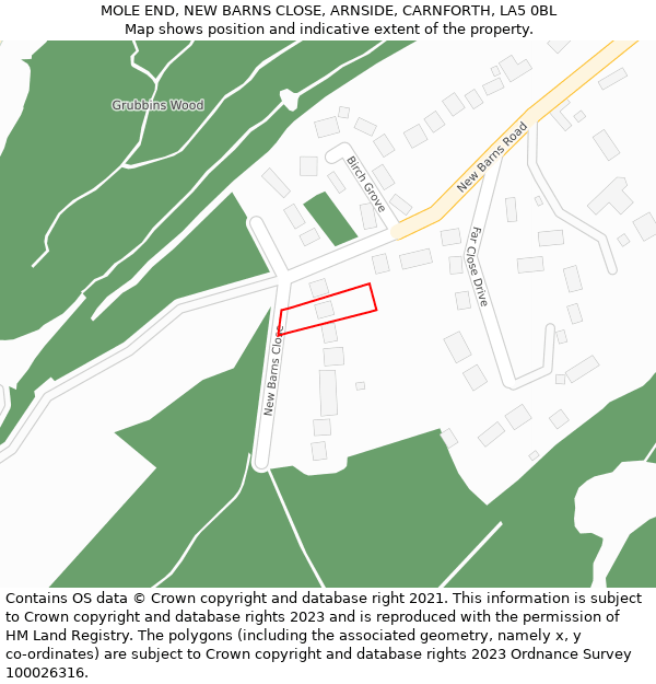 MOLE END, NEW BARNS CLOSE, ARNSIDE, CARNFORTH, LA5 0BL: Location map and indicative extent of plot