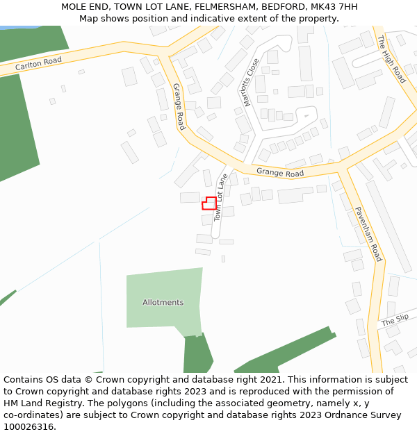 MOLE END, TOWN LOT LANE, FELMERSHAM, BEDFORD, MK43 7HH: Location map and indicative extent of plot