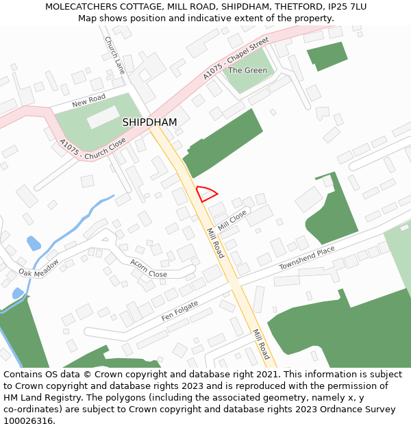 MOLECATCHERS COTTAGE, MILL ROAD, SHIPDHAM, THETFORD, IP25 7LU: Location map and indicative extent of plot