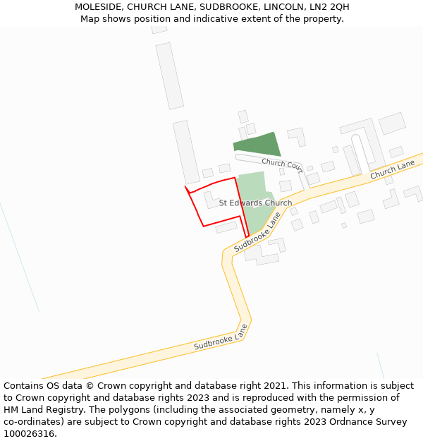 MOLESIDE, CHURCH LANE, SUDBROOKE, LINCOLN, LN2 2QH: Location map and indicative extent of plot