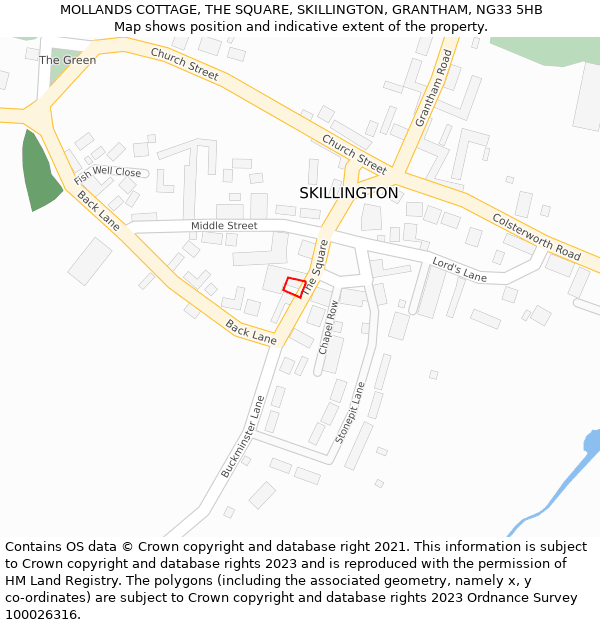 MOLLANDS COTTAGE, THE SQUARE, SKILLINGTON, GRANTHAM, NG33 5HB: Location map and indicative extent of plot