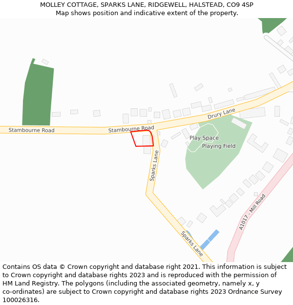 MOLLEY COTTAGE, SPARKS LANE, RIDGEWELL, HALSTEAD, CO9 4SP: Location map and indicative extent of plot