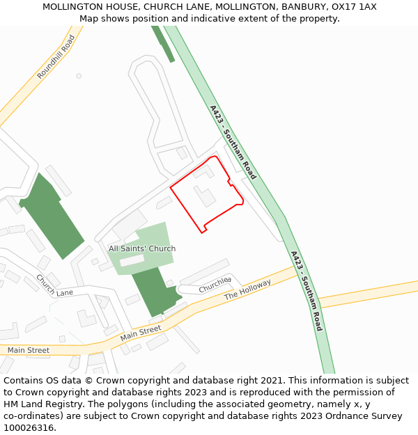 MOLLINGTON HOUSE, CHURCH LANE, MOLLINGTON, BANBURY, OX17 1AX: Location map and indicative extent of plot