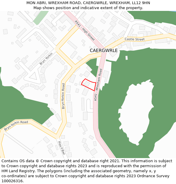 MON ABRI, WREXHAM ROAD, CAERGWRLE, WREXHAM, LL12 9HN: Location map and indicative extent of plot