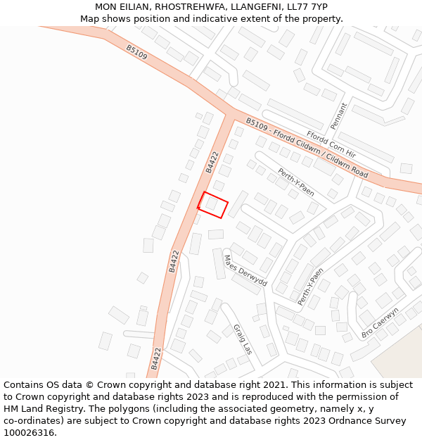 MON EILIAN, RHOSTREHWFA, LLANGEFNI, LL77 7YP: Location map and indicative extent of plot